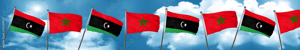 Naklejka premium Libya flag with Morocco flag, 3D rendering