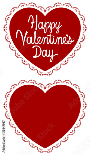 Vector illustration of a Valentine's Day heart with a lacy edge, with and without text.