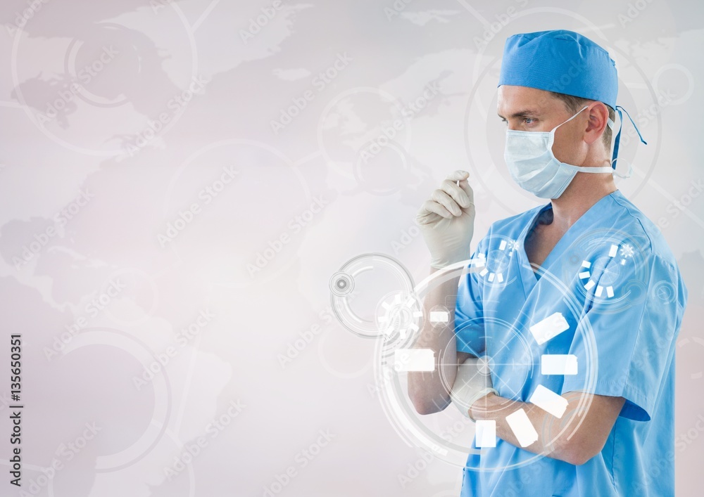 Fototapeta premium Doctor in mask with touch icon