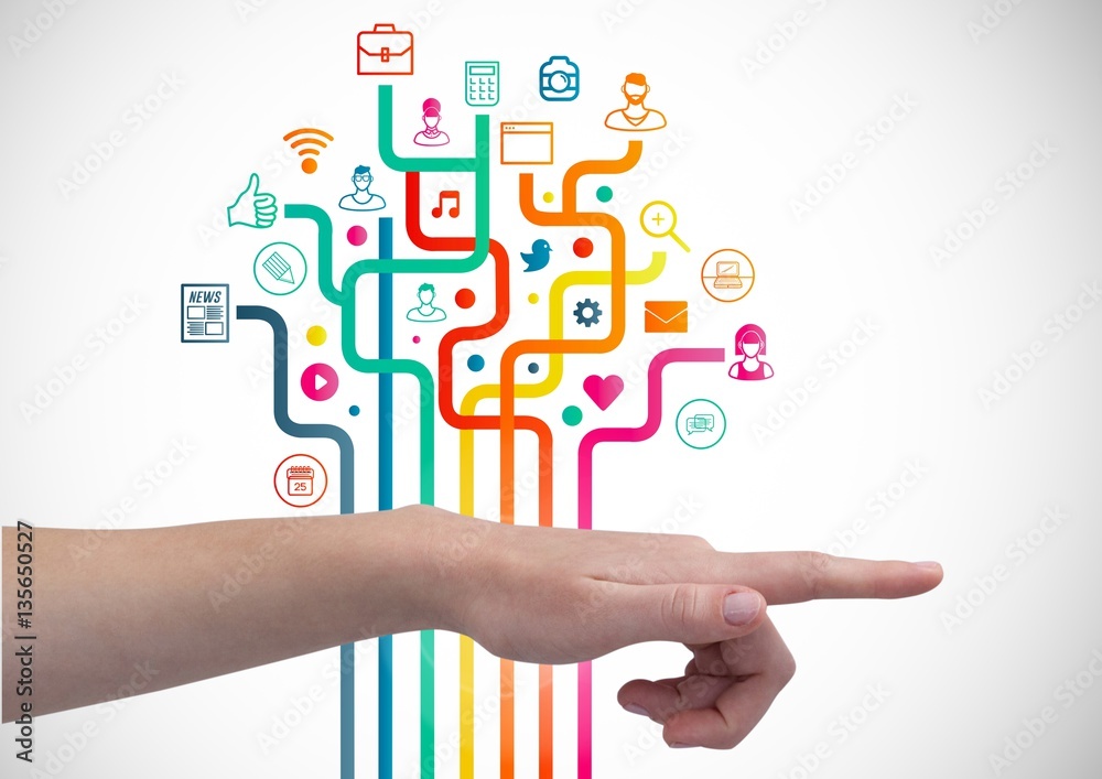 Hand with application icons Hand with application icons