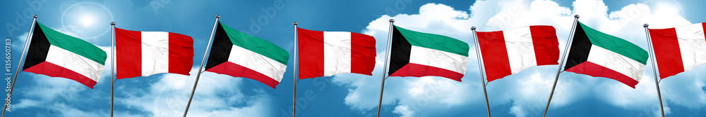 Kuwait flag with Peru flag, 3D rendering Kuwait flag with Peru flag, 3D rendering