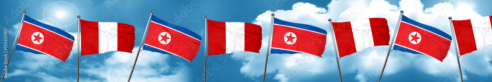 North Korea flag with Peru flag, 3D rendering