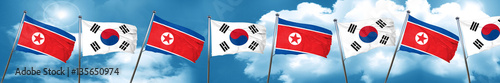 North Korea flag with South Korea flag, 3D rendering