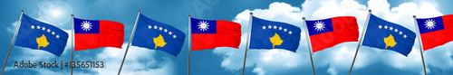 Kosovo flag with Taiwan flag, 3D rendering