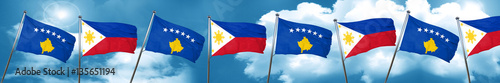 Kosovo flag with Philippines flag, 3D rendering