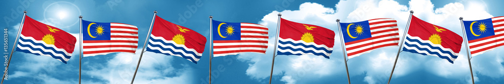 Naklejka premium Kiribati flag with Malaysia flag, 3D rendering
