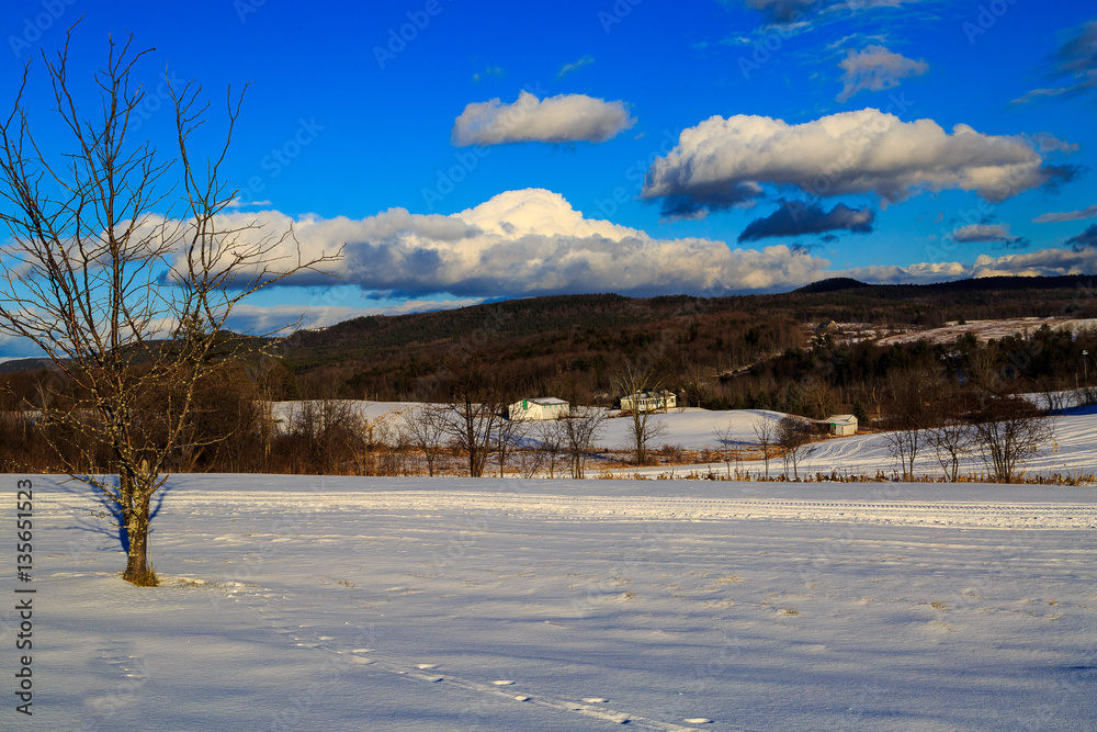 Snow covered mountains and village in Brunswick NY Snow covered mountains and village in Brunswick NY