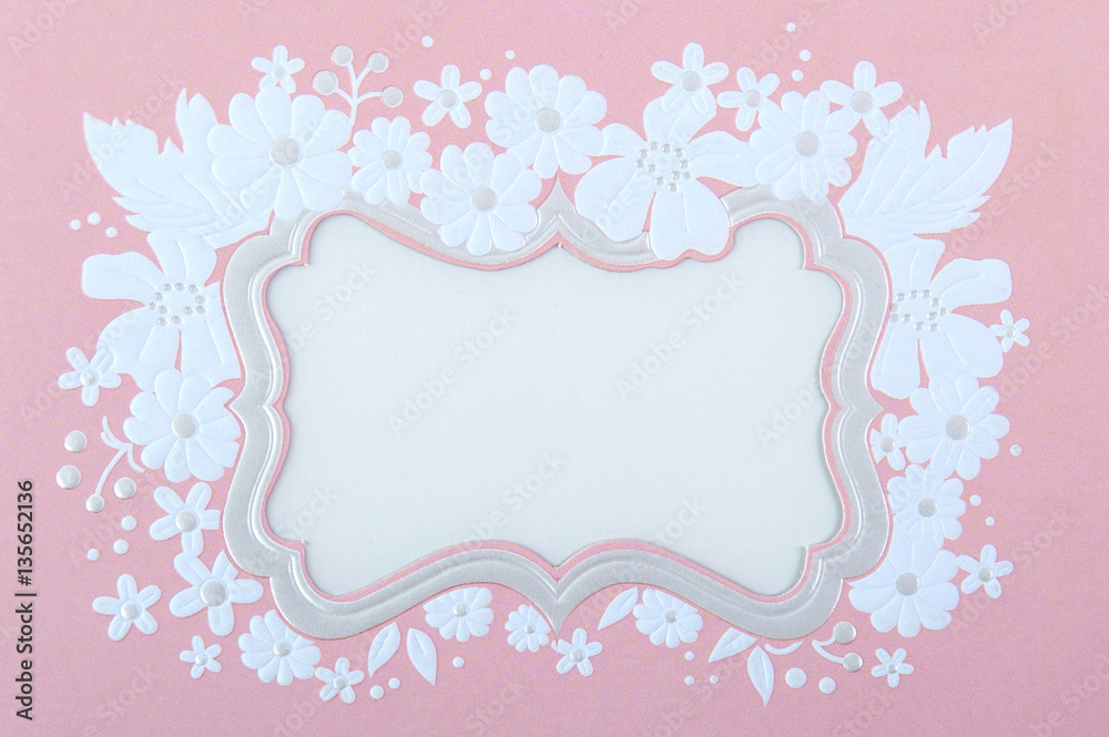 Invitation card, Wedding pink flowers in the middle frame.