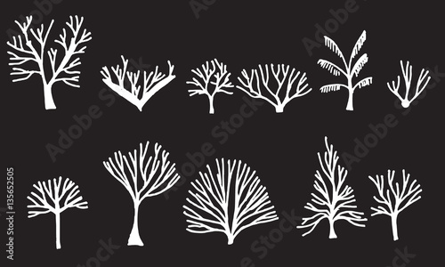 Vector Chalkboard Style Tree Silhouettes eps10