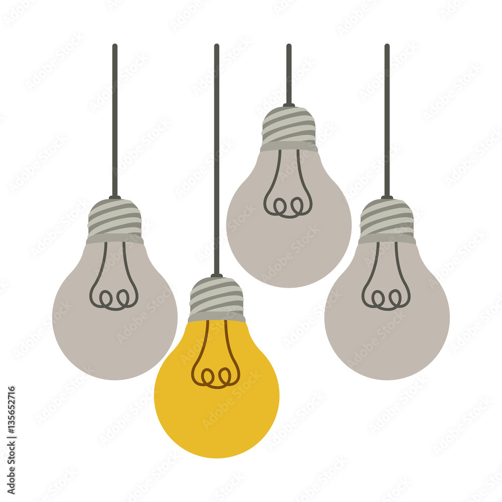 Naklejka premium colorful hanging bulbs with filaments off vector illustration