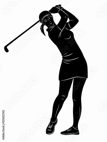 silhouette of a woman playing golf, vector draw