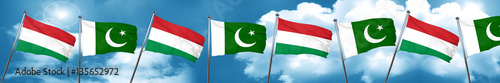 Hungary flag with Pakistan flag, 3D rendering