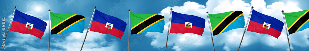 Haiti flag with Tanzania flag, 3D rendering Haiti flag with Tanzania flag, 3D rendering