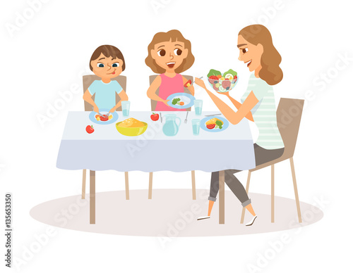 Mom and child eating