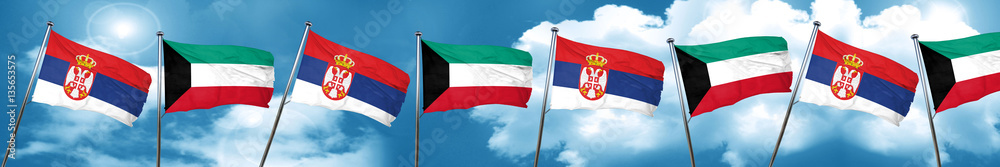 Serbia flag with Kuwait flag, 3D rendering Serbia flag with Kuwait flag, 3D rendering