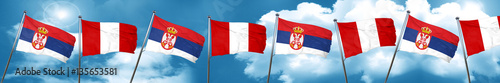 Serbia flag with Peru flag, 3D rendering