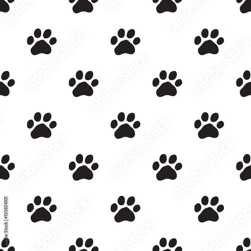 Seamless dog paw pattern on white