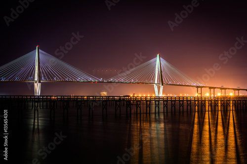 Arthur Ravenel Jr Bridge at Night on Wonders Way in Charleston 