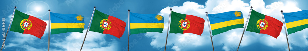 Portugal flag with rwanda flag, 3D rendering Portugal flag with rwanda flag, 3D rendering