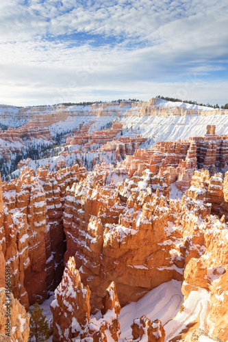 Snow covered hoodoos at sunrise point, Bryce Canyon National Park