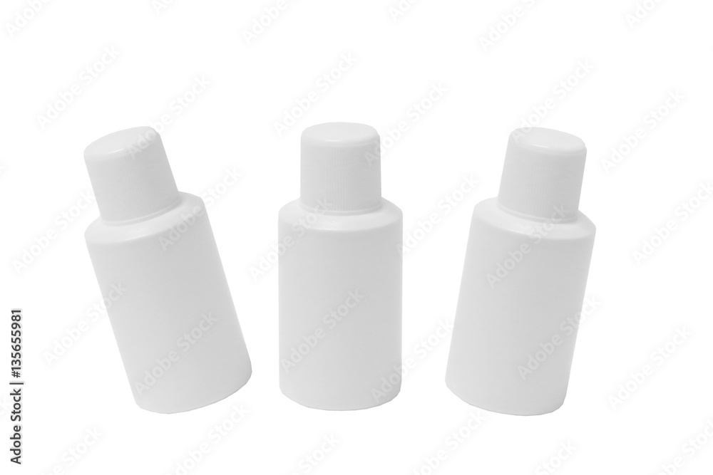 White plastic bottle template for medical or cosmetic fluid, eye drops, oil. Packaging collection. 