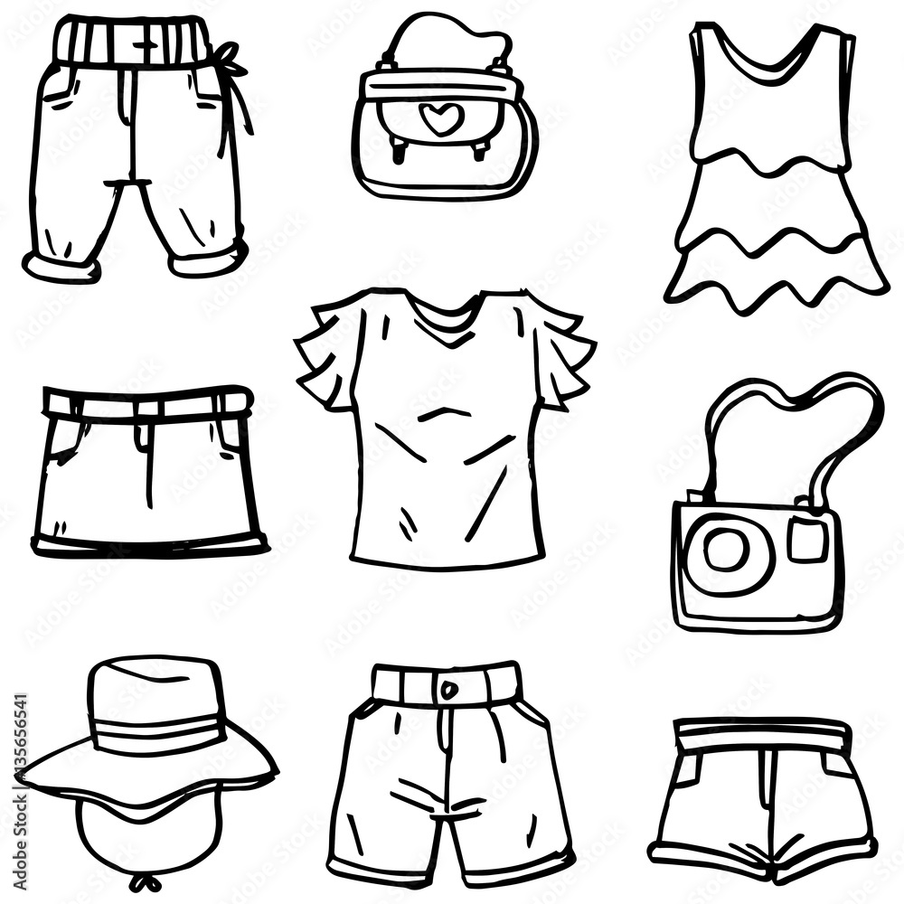 Doodle of clothes and object for women Stock Vector | Adobe Stock