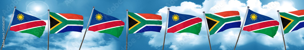 Namibia flag with South Africa flag, 3D rendering Namibia flag with South Africa flag, 3D rendering