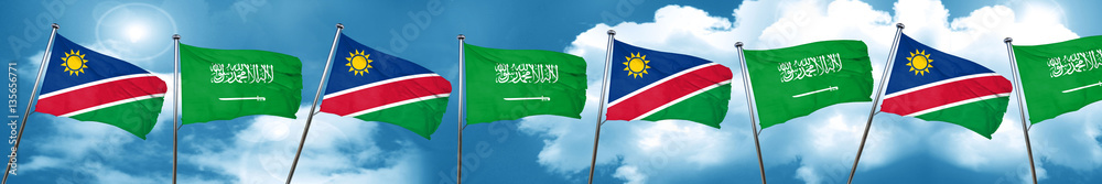 Namibia flag with Saudi Arabia flag, 3D rendering Namibia flag with Saudi Arabia flag, 3D rendering