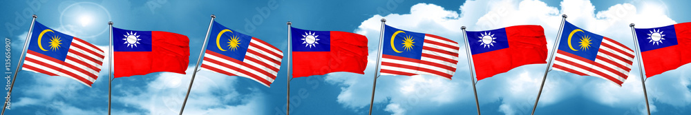 Malaysia flag with Taiwan flag, 3D rendering Malaysia flag with Taiwan flag, 3D rendering