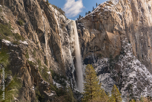 Early Morning sun on Bridaveil Falls viewed from Northside Drive in Yosemite