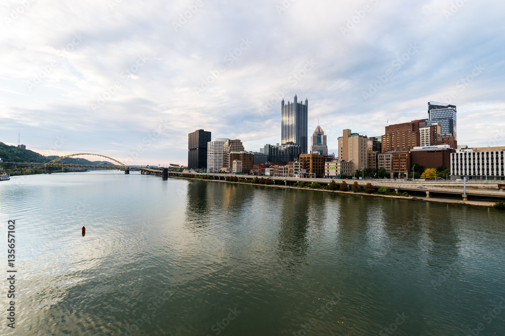 Dramatic Skyline of Downtown above the Monongahela River in Pitt