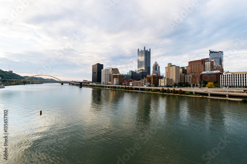 Dramatic Skyline of Downtown above the Monongahela River in Pitt photo