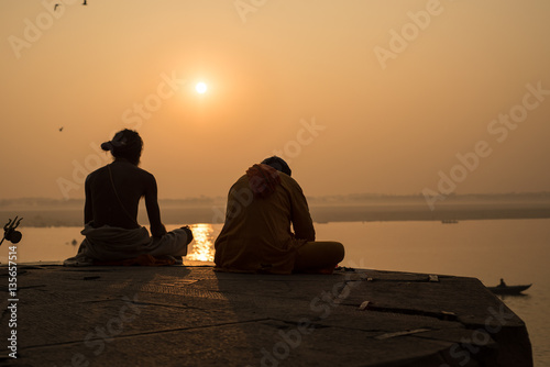 Yogi on the banks of the Ganges, Varanasi December 2015 photo