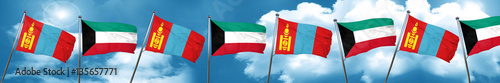Mongolia flag with Kuwait flag, 3D rendering
