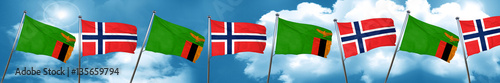 Zambia flag with Norway flag, 3D rendering