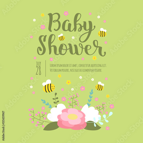 Baby shower invitation vector card.