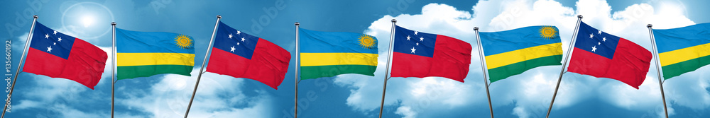 Samoa flag with rwanda flag, 3D rendering Samoa flag with rwanda flag, 3D rendering