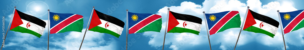 Western sahara flag with Namibia flag, 3D rendering Western sahara flag with Namibia flag, 3D rendering
