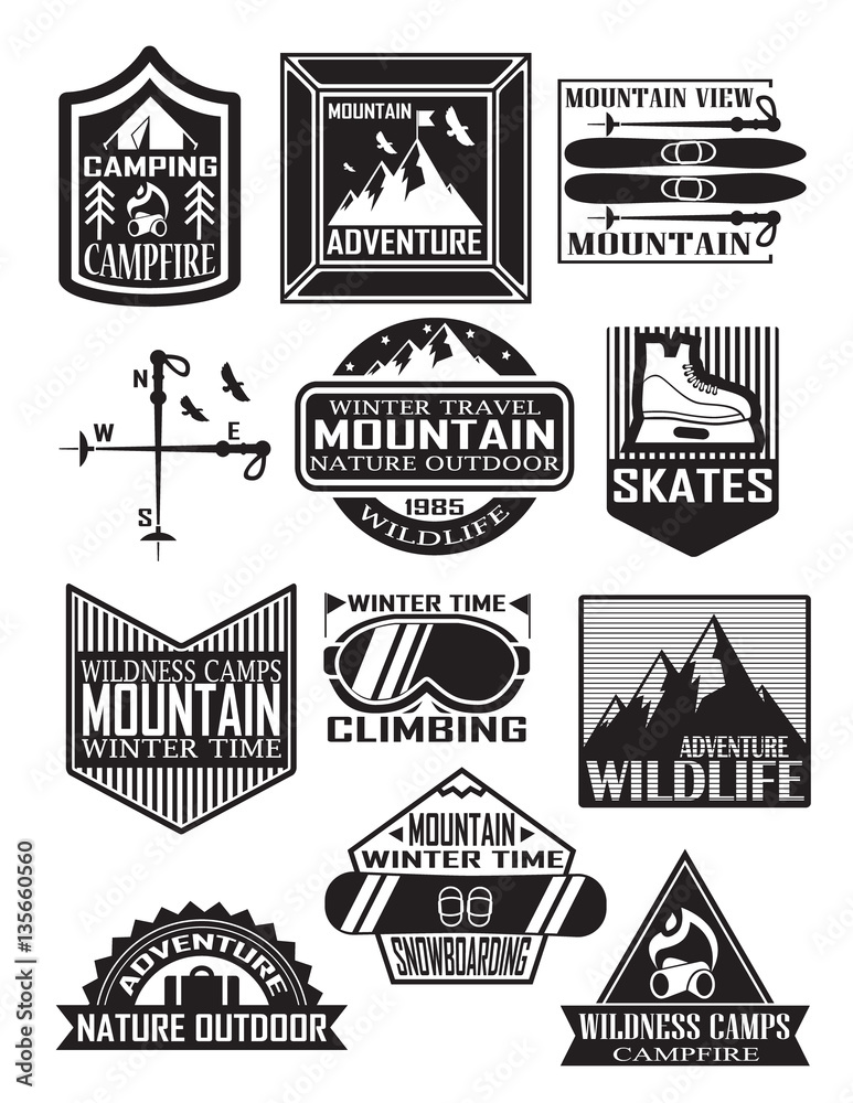 icons, logos, ski resort, snowboarding, skating, mountain. icons, logos, ski resort, snowboarding, skating, mountain.