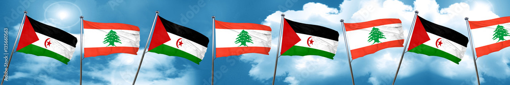 Western sahara flag with Lebanon flag, 3D rendering Western sahara flag with Lebanon flag, 3D rendering