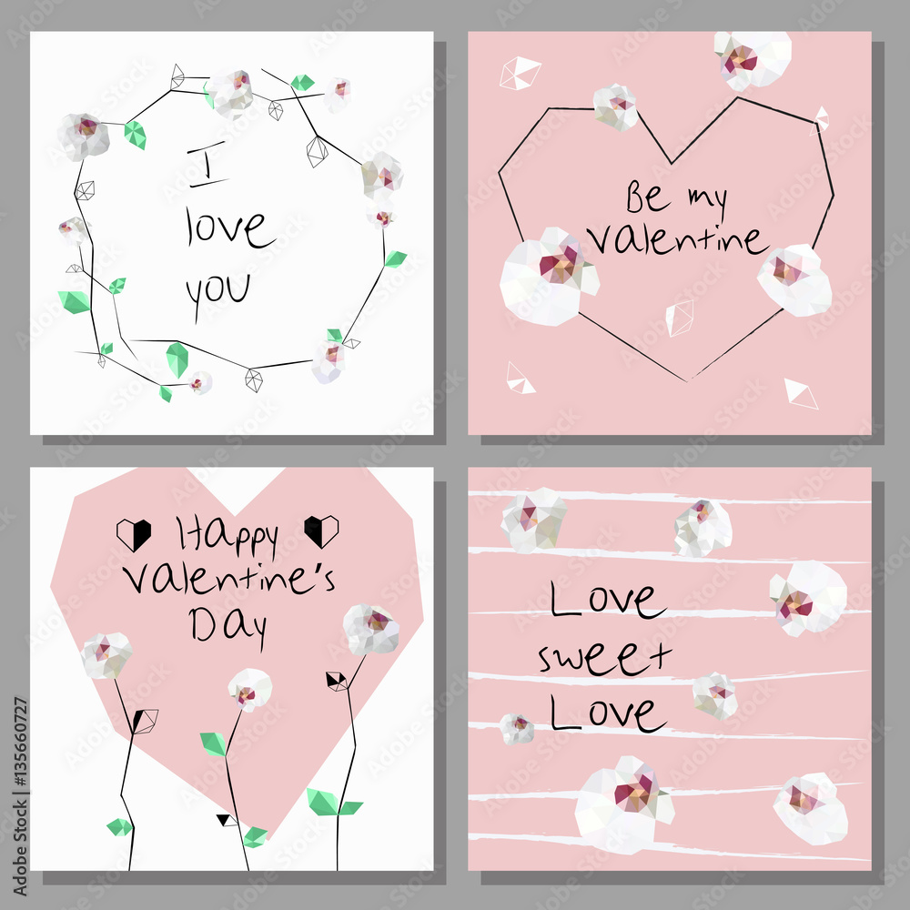 Artistic Valentine's cards. Design for Flyers, Placards, Posters, Invitations, Brochures. Artistic Creative Templates. Low poly style orchids flowers. Artistic Valentine's cards. Design for Flyers, Placards, Posters, Invitations, Brochures. Artistic Creative Templates. Low poly style orchids flowers.