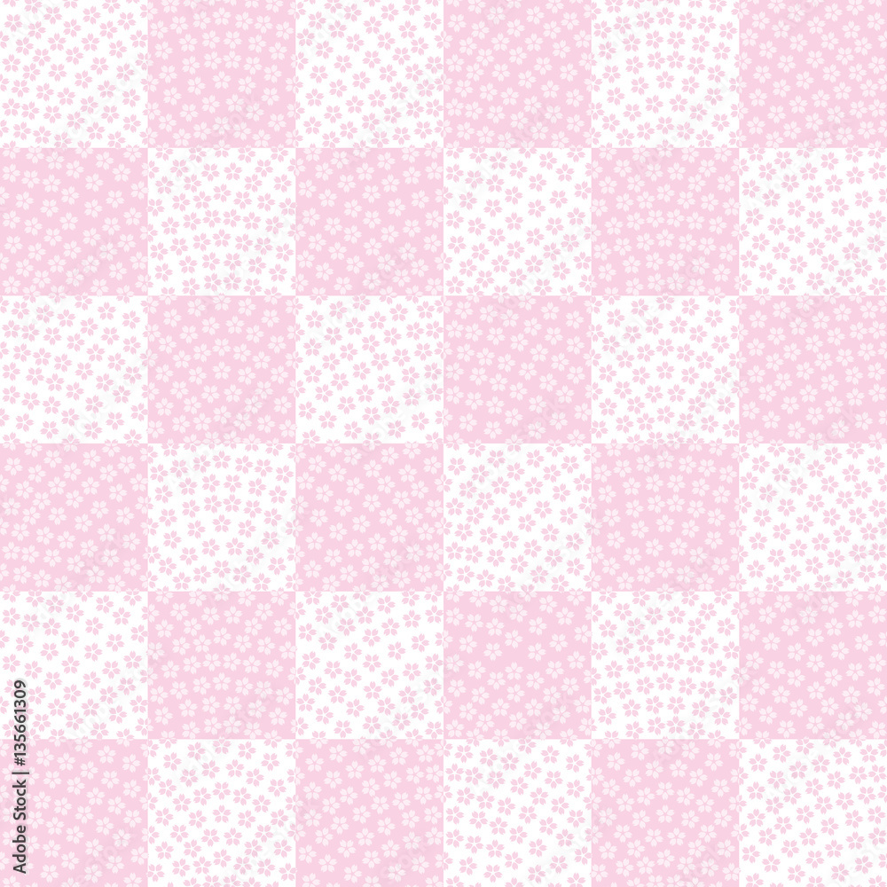 桜と石畳　日本の伝統文様