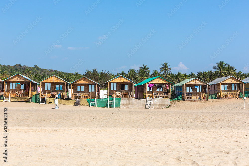 Beach cottages in Agonda beach, Goa, India