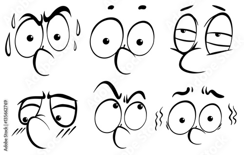 Facial expression doodle in black outline