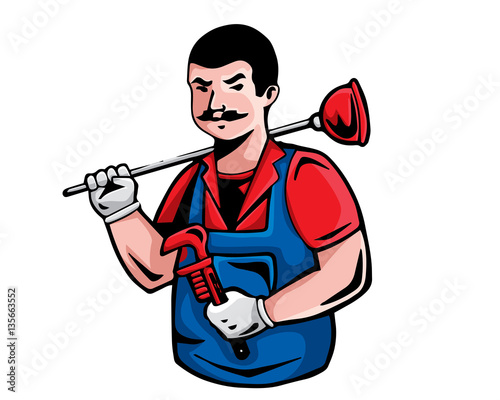 Modern Occupation People Cartoon Logo - Plumber