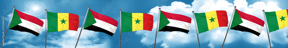 Sudan flag with Senegal flag, 3D rendering