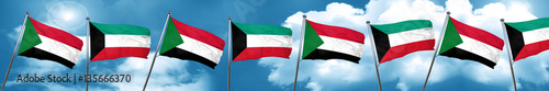 Sudan flag with Kuwait flag, 3D rendering