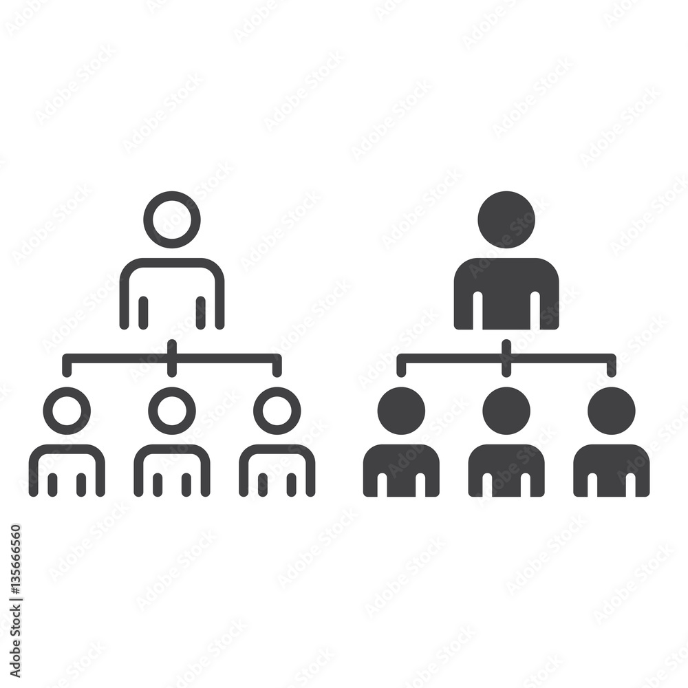 Organizational structure of the company line and solid icon, outline and filled vector sign, linear and full pictogram isolated on white. Leadership symbol, logo illustration Organizational structure of the company line and solid icon, outline and filled vector sign, linear and full pictogram isolated on white. Leadership symbol, logo illustration