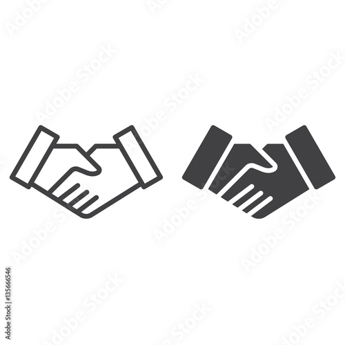 Handshake deal line and solid icon, outline and filled vector sign, linear and full pictogram isolated on white. Business partnership symbol, logo illustration