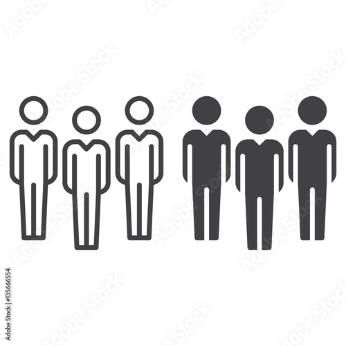People, team line and solid icon, outline and filled vector sign, linear and full pictogram isolated on white. Symbol, logo illustration